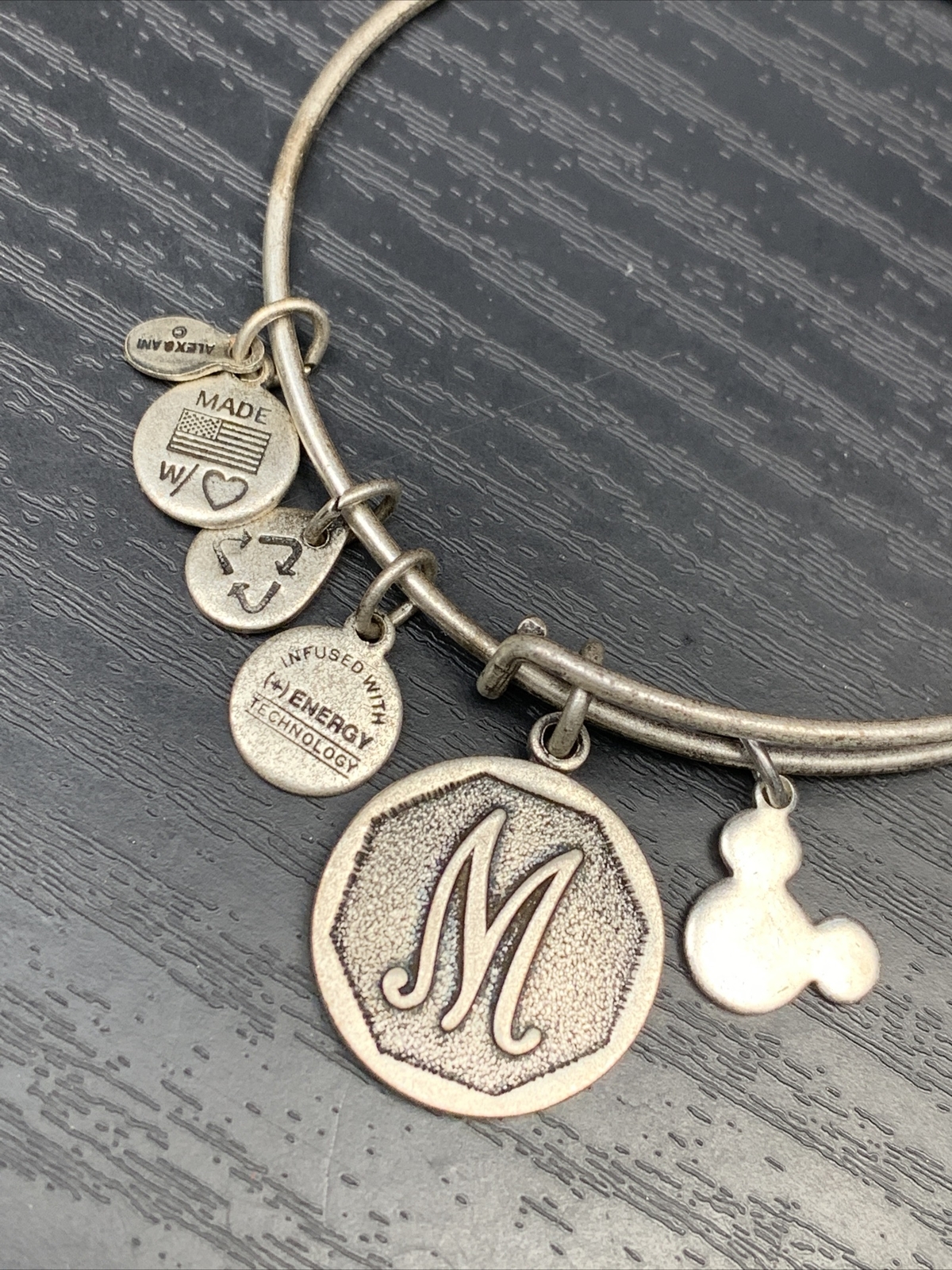 Vintage ALEX AND ANI Bracelet 2013 Letter Initial Monogram M With Micky Mouse