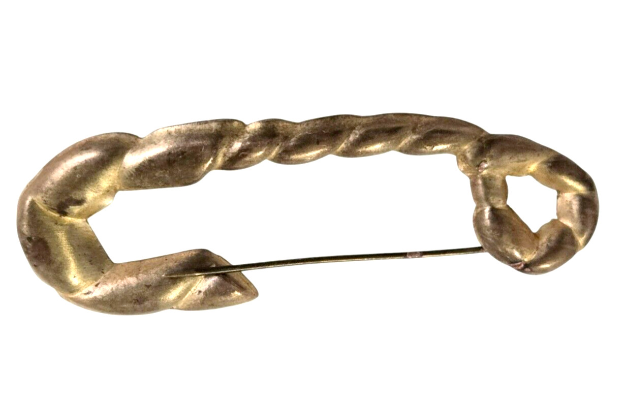 Vintage Lightweight Stylized Safety Pin Shaped Stamped Brooch w/ C Clasp