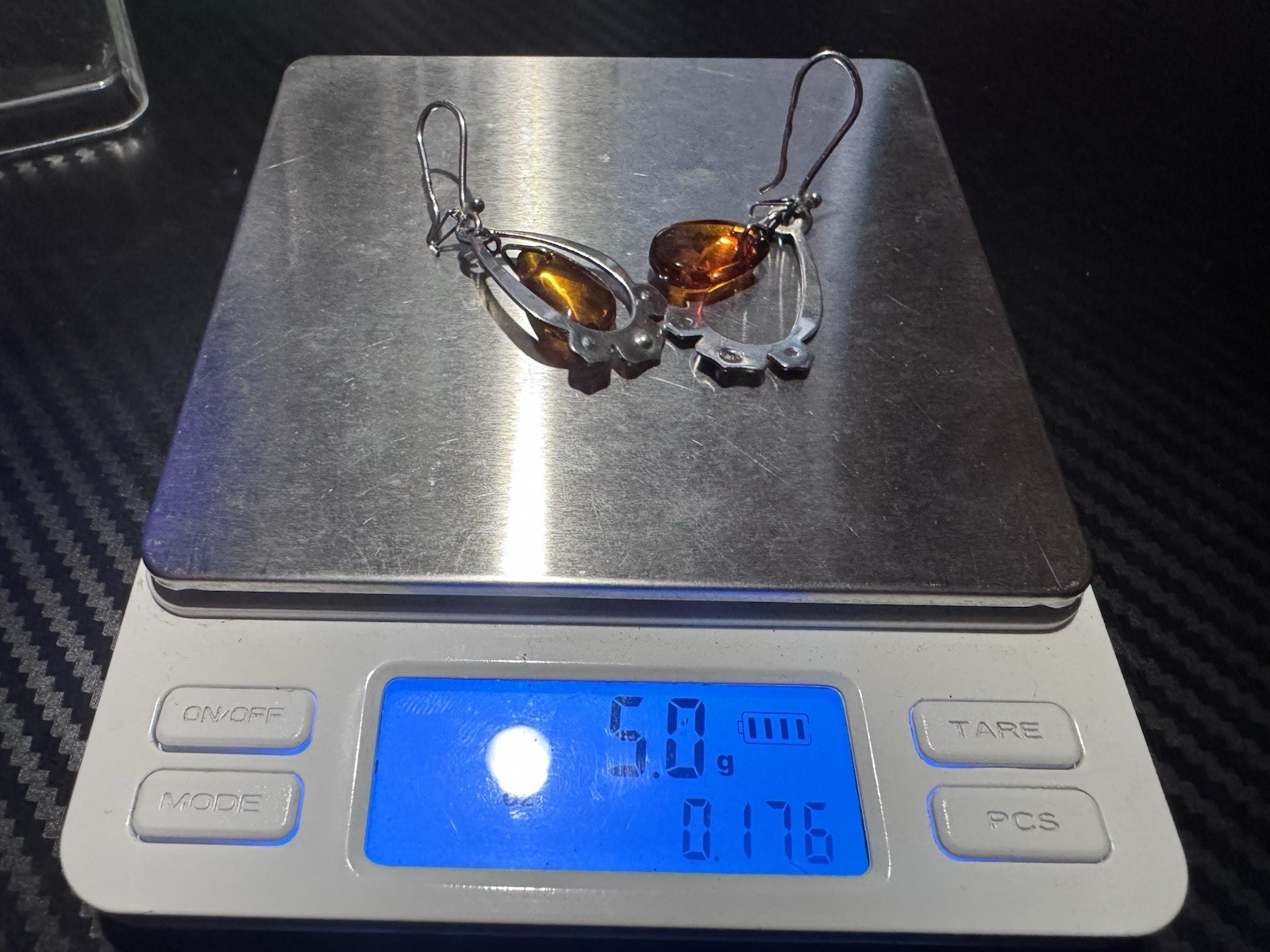 Vintage Soviet 925 Silver Cognac Amber Drop Earrings, USSR 1989 Hallmark, 2″