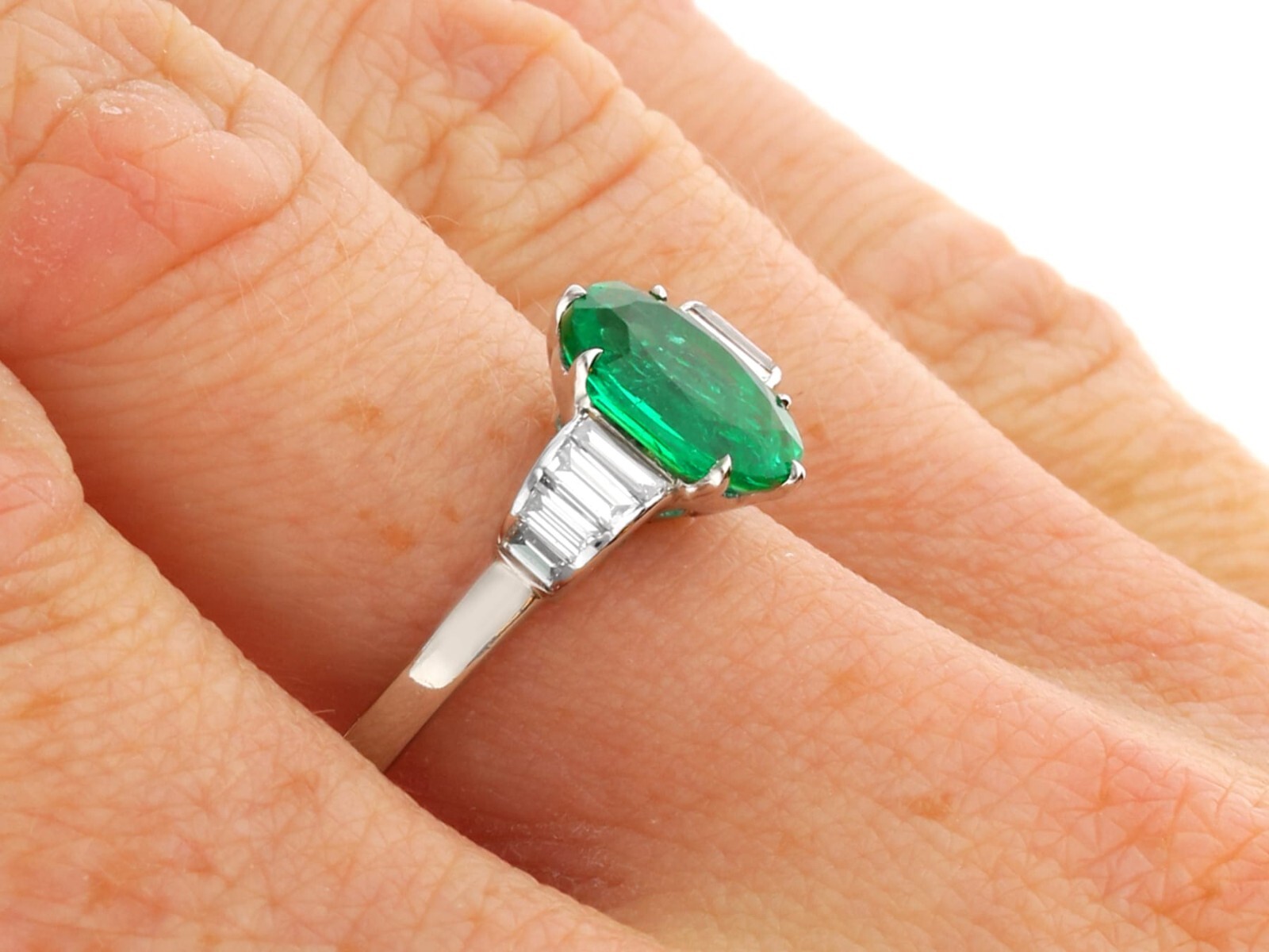 Antique 2.10Ct Emerald and 0.42Ct Diamond, Platinum Dress Ring Circa 1935