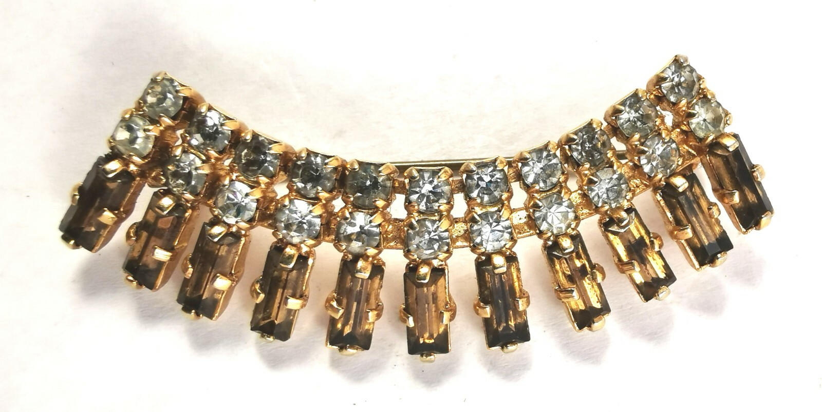 Brooch Vintage Czech Pin Glass Rhinestone Art Deco Gilded Brass Handmade Brooch