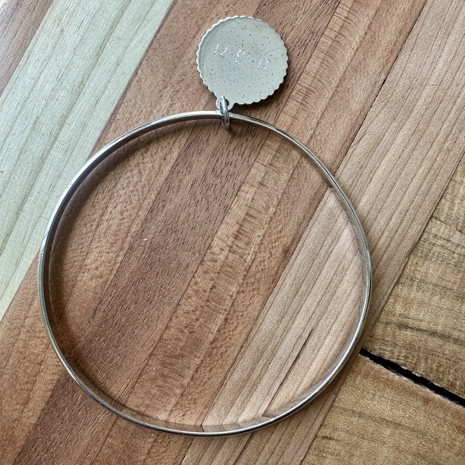 Vintage 1971 Bangle Bracelet 7.5 Inch Monogram EMM Charm 925 Sterling 10.4g