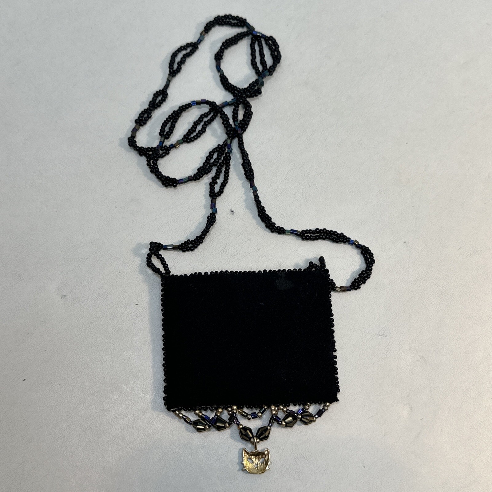 Vintage Handmade Kitty Cat Sead Bead Southwestern Necklace With Fringe Dangle