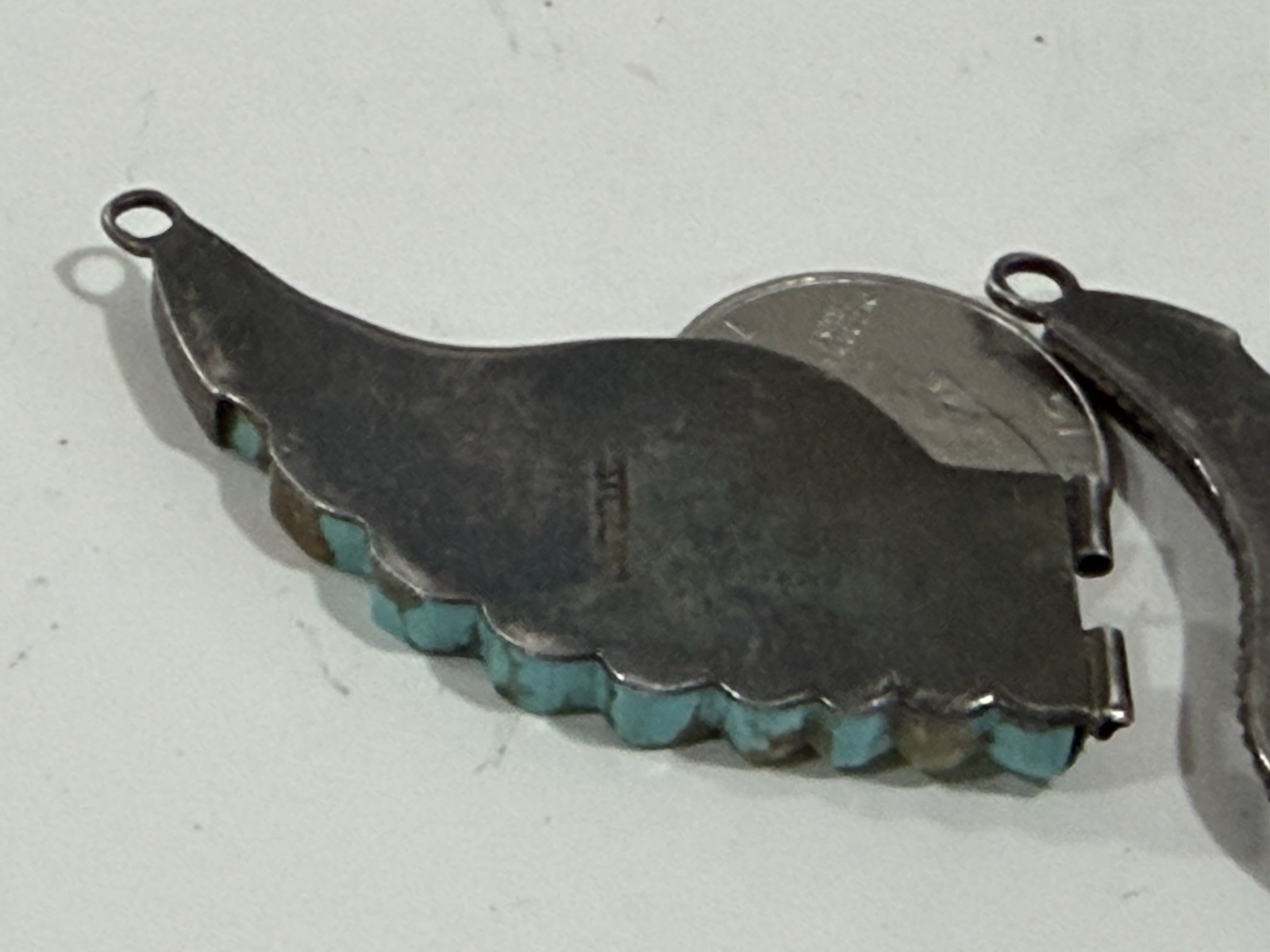 Vintage Native Navajo Carved Turquoise & Silver Large Wing Spread Eagle Pendant