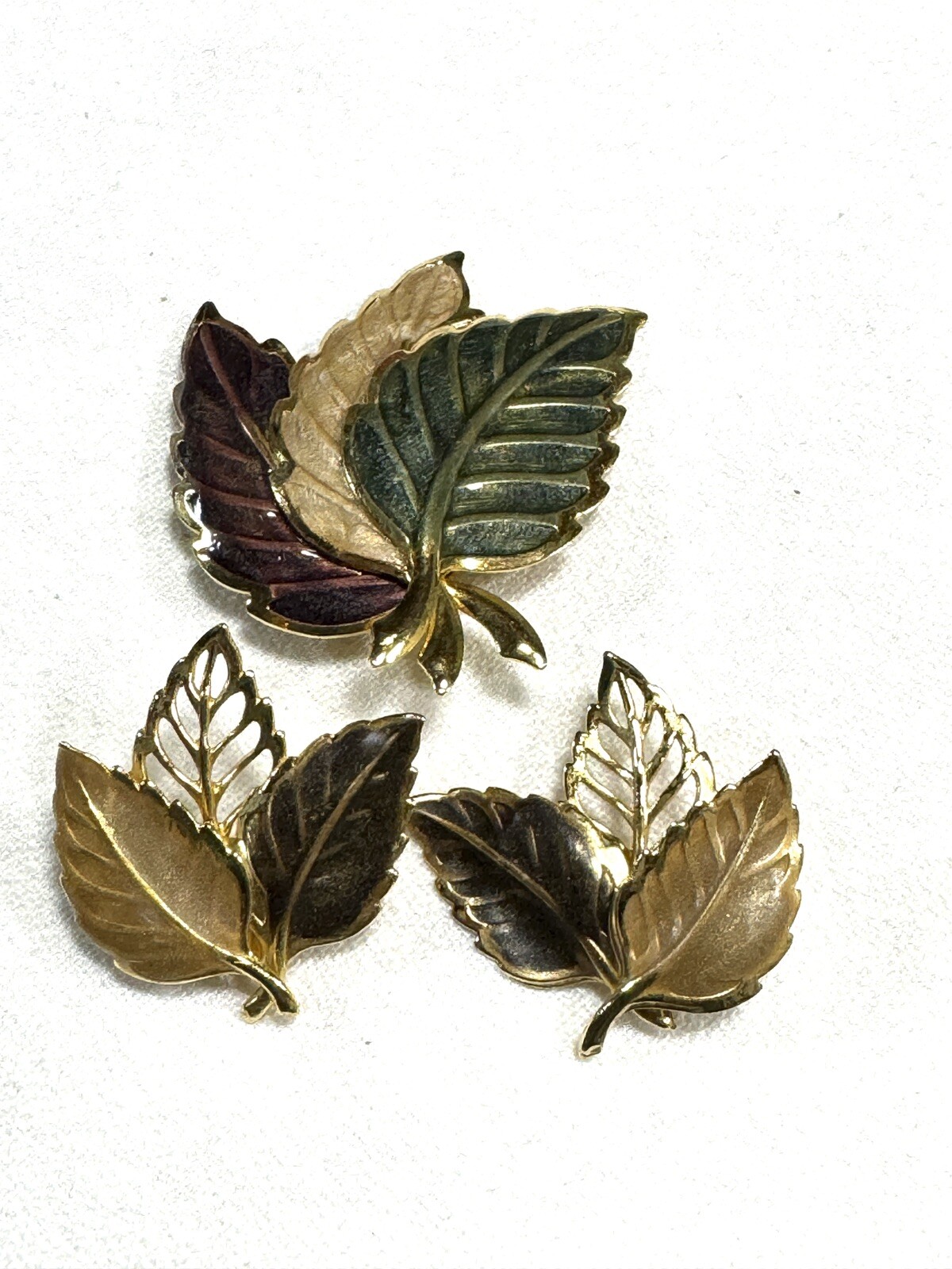 Leaf Motif Gold Tone Brooch & Earrings SET Fall Colors