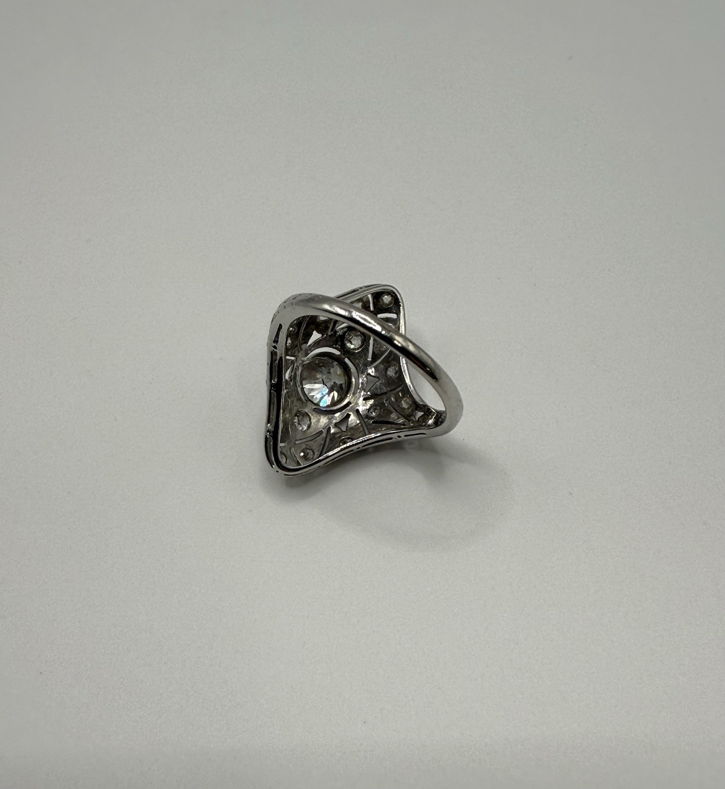 Antique Art Deco Edwardian Platinum & Diamond Ring – Filigree Old European Cut