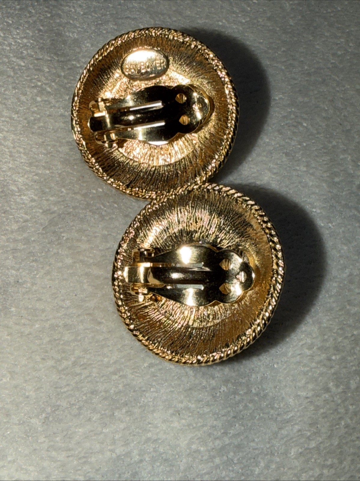 Vintage Gay Boyer Green Enamel Faux Pearl Gold Accent Clip-On Earrings