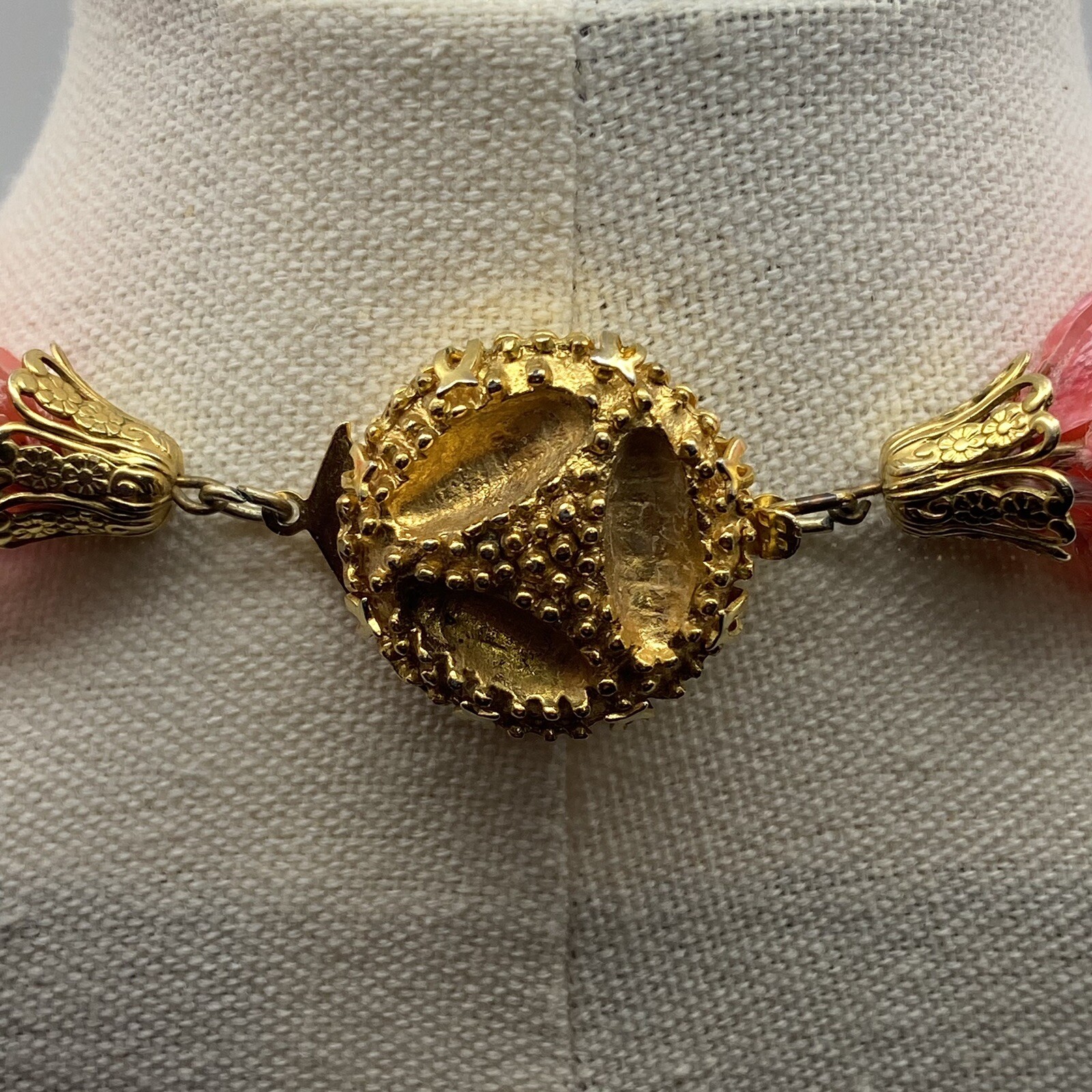 Retro Pink & Coral Multi-Strand Beaded Statement Necklace Jewelry Vintage