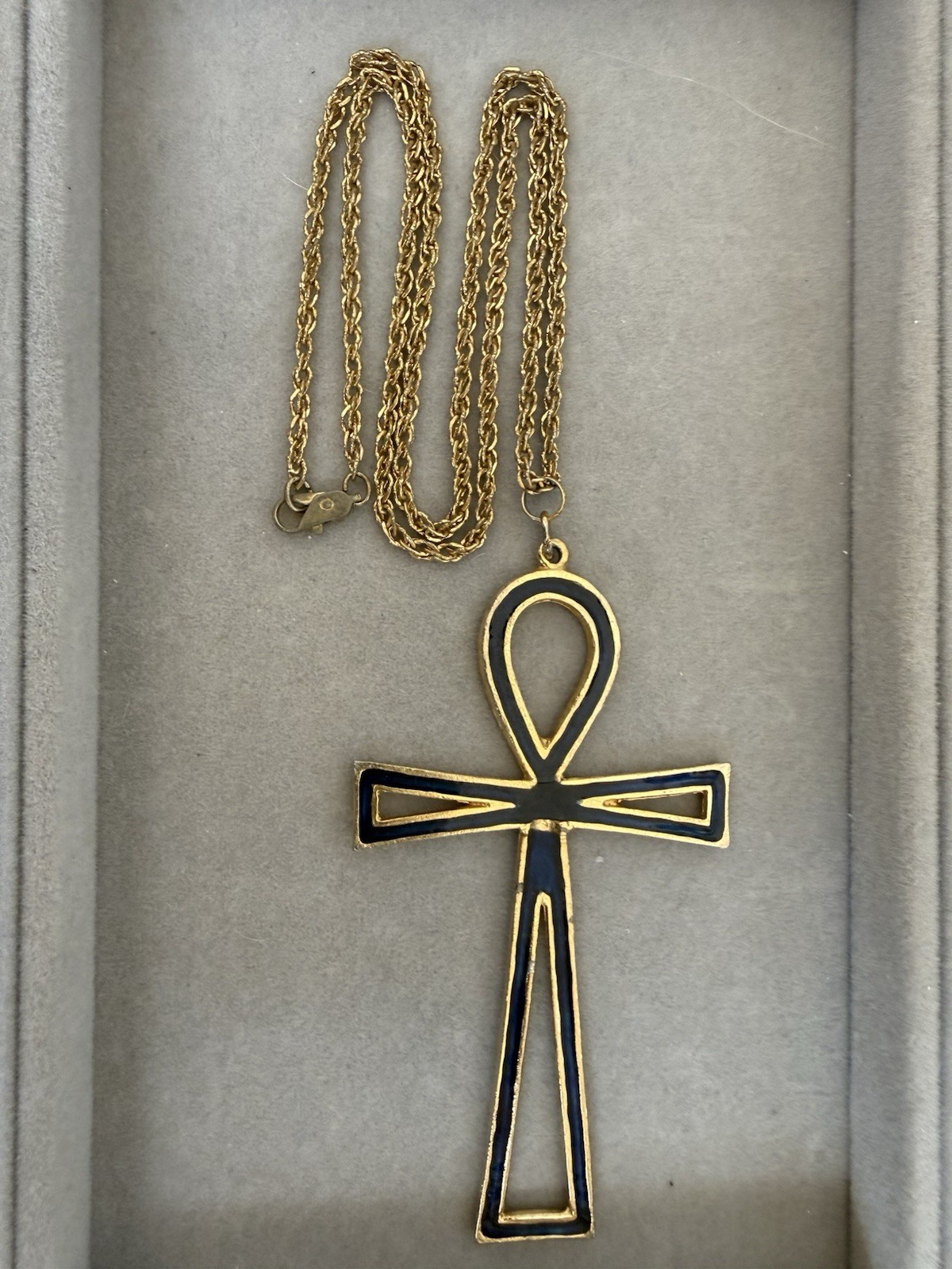 Vintage Accessocraft Egyptian Revival Ankh Pendant Necklace Enamel w/Gold Finish
