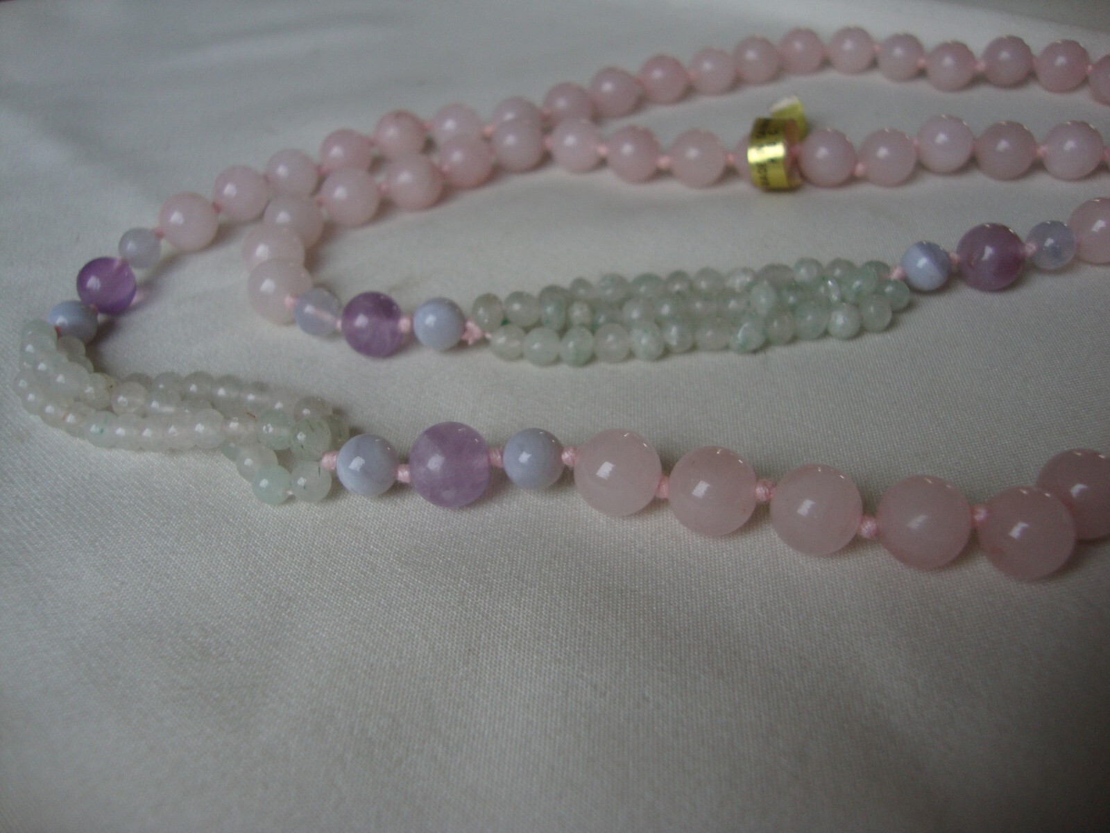 VINTAGE MEDLEY BLUE LACE AGATE AVENTURINE AMETHYST & ROSE QUARTZ BEAD NECKLACE