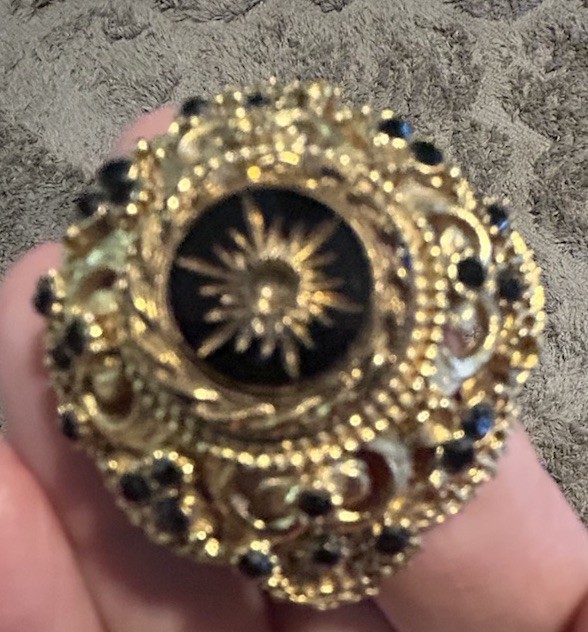 Three Antique Brooches Gold Tone with Rhinestones And Black Onyx Read Notes