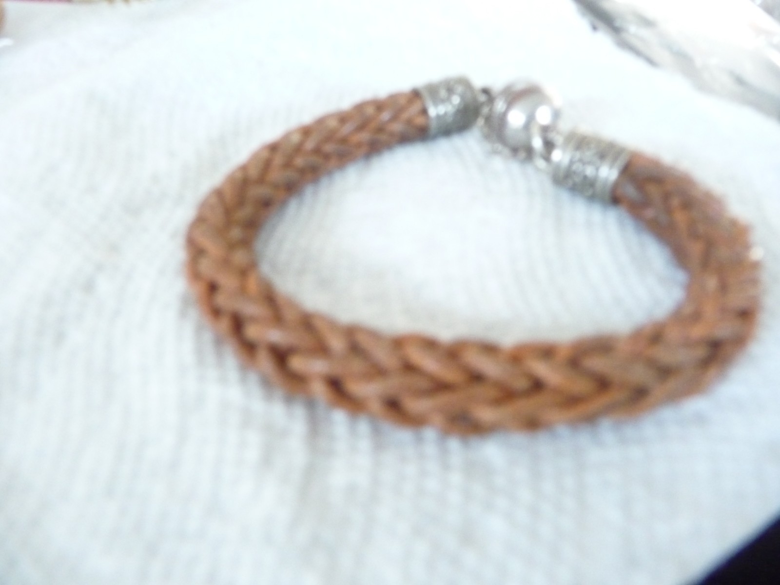 BEIGE LEATHER BRAIDED 7” L X 1/2” W MAGNETIC CLASP BRACELET #6/16