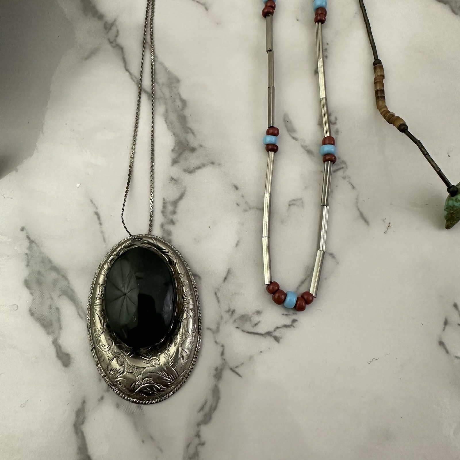 Vintage 90s Silver Tone Necklace Lot of 4 Western Boho Beaded Metal Whimsygoth