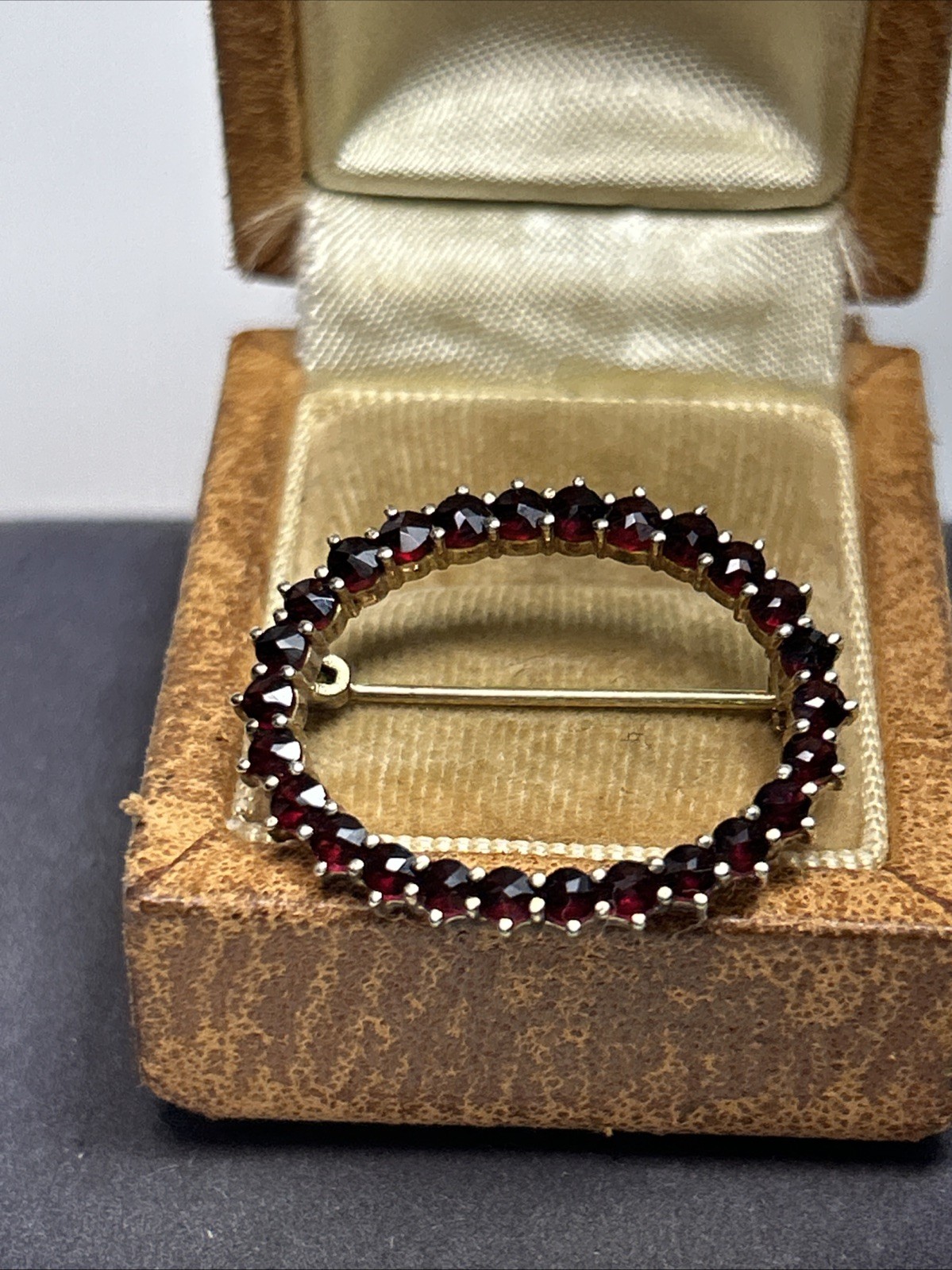 Vintage 900 Silver Gold Wash Bohemian Garnet Round Oval Brooch