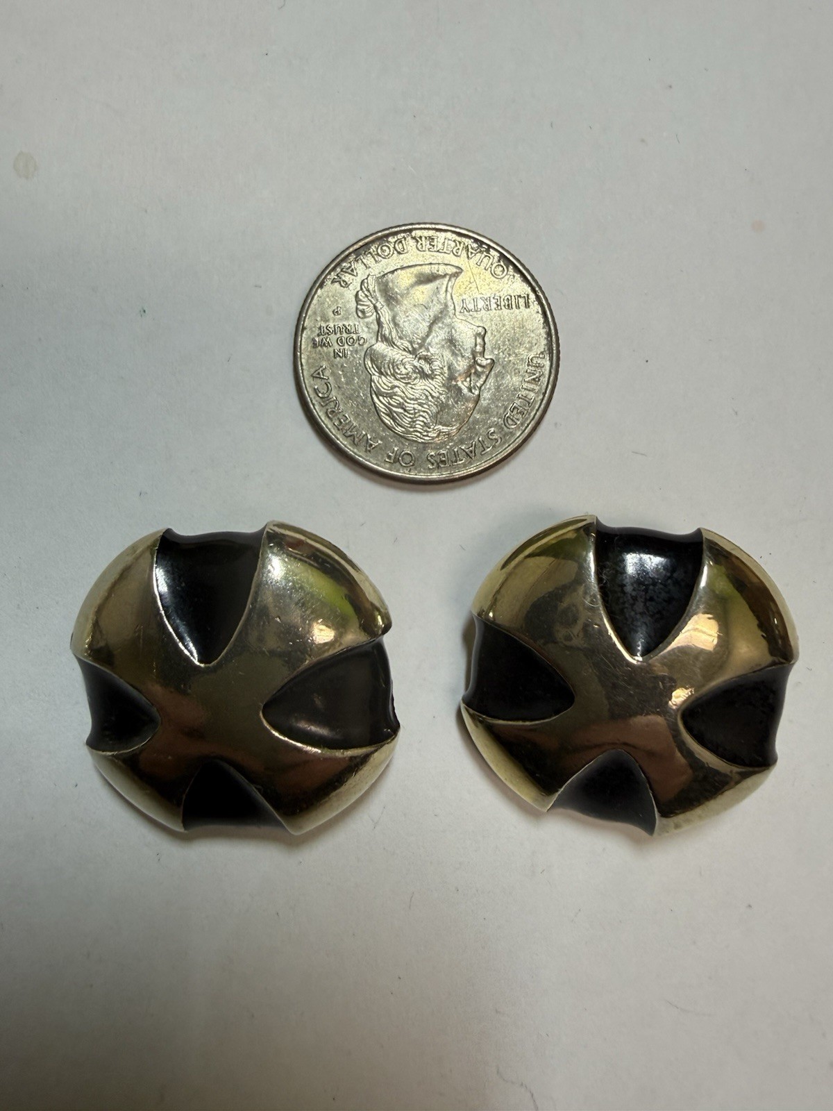 Vintage Punk Gay Boyer Maltese Cross Gold Tone Black Enamel Clip-On Earrings