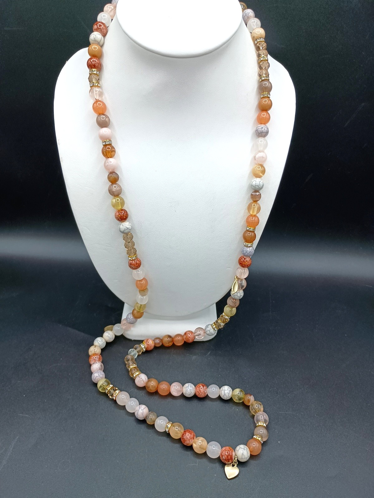 Chicos Multicolor Beaded Charm Station Stretch Necklace Crystal Flapper Long 42″