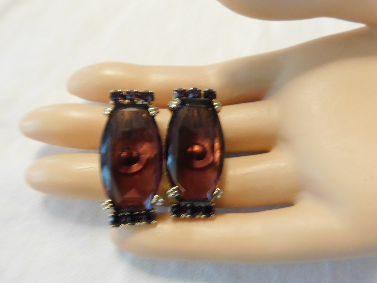 Purple Amethyst Faceted Glass Rhinestone Clip on Earrings