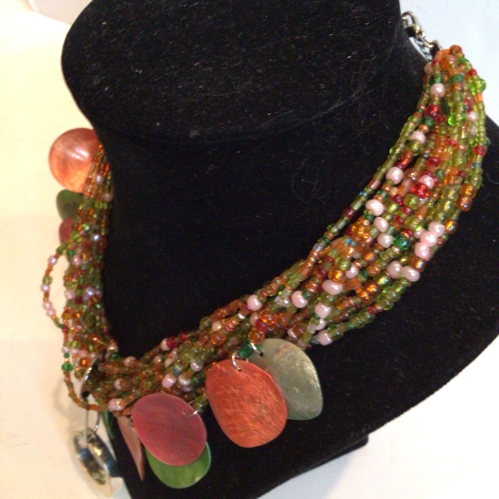SPECIAL SEBBAG VON MUSULIN NECKLACE STERLING FLOWER W/GORGEOUS GLASS BEADS 20”