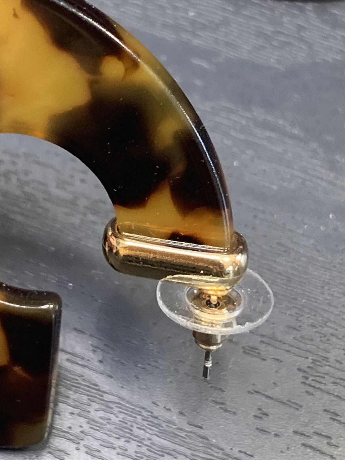 Half Hoop Earrings Large Imitation Tortoiseshell Pierced Earrings Almost 2”