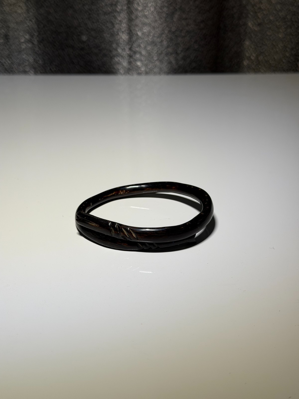 Vintage Black Coral Hand Carved Fish Bypass Bangle Bracelet