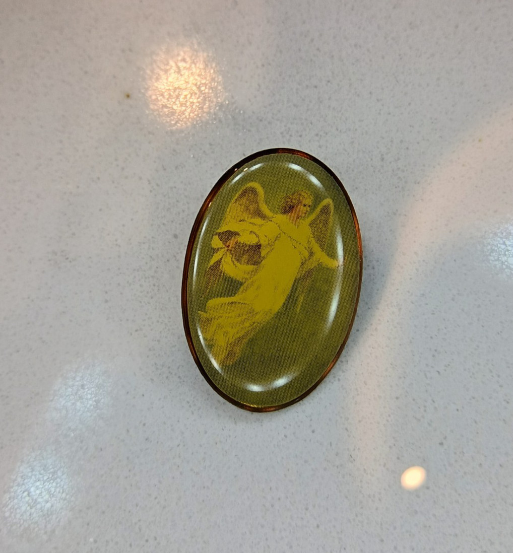 Vintage Oval Enamel Angel Religious Cameo-style Lapel Pin * Collectible Piece