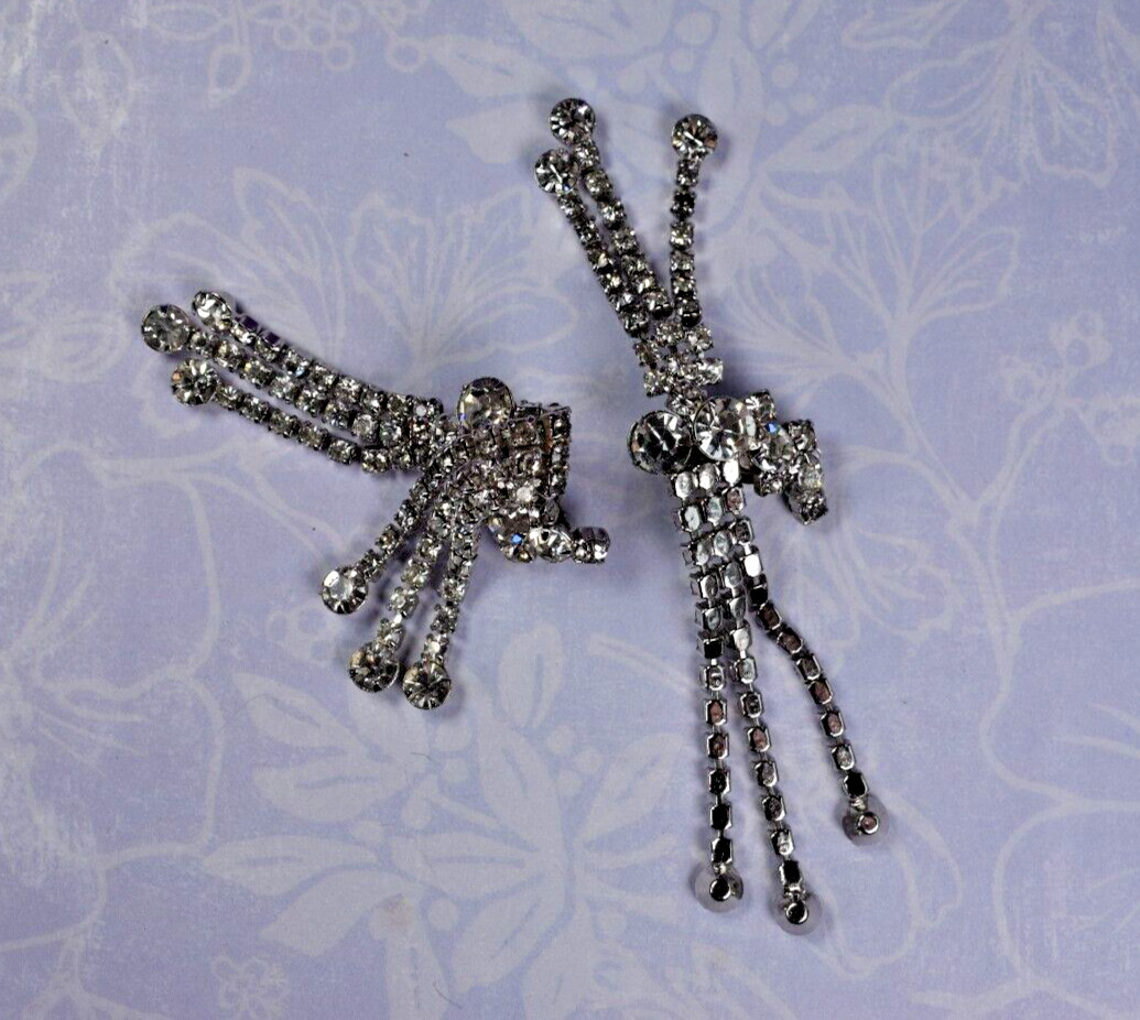 Rare La Roco Quality Designer Chandelier Dangle Rhinestone Clip Earrings 2.9″