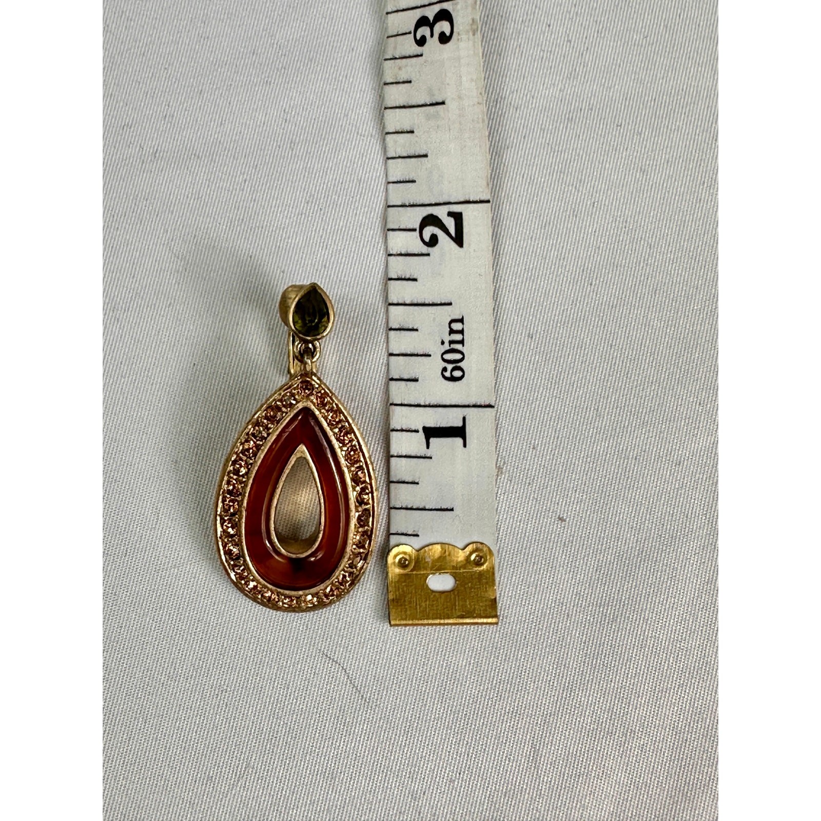 Vintage Liz Claiborne Teardrop Dangle Earrings Amber Resin Rhinestone Gold Tone