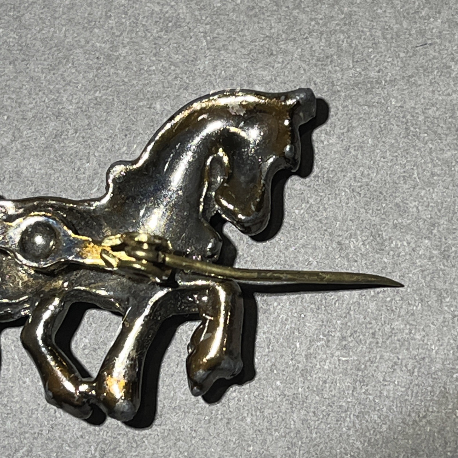 Horse & Carriage Brooch W/ Rhinestone Accent Rollover Safety Lapel Pin