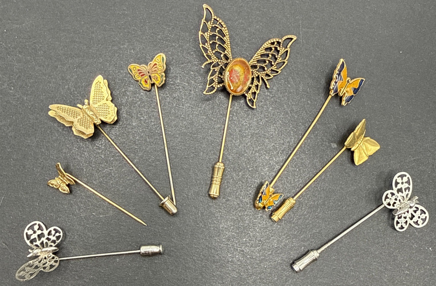 Lot Of Stick Pins – All Butterflies Silver Gold Tone Filigree Cloisonné J57