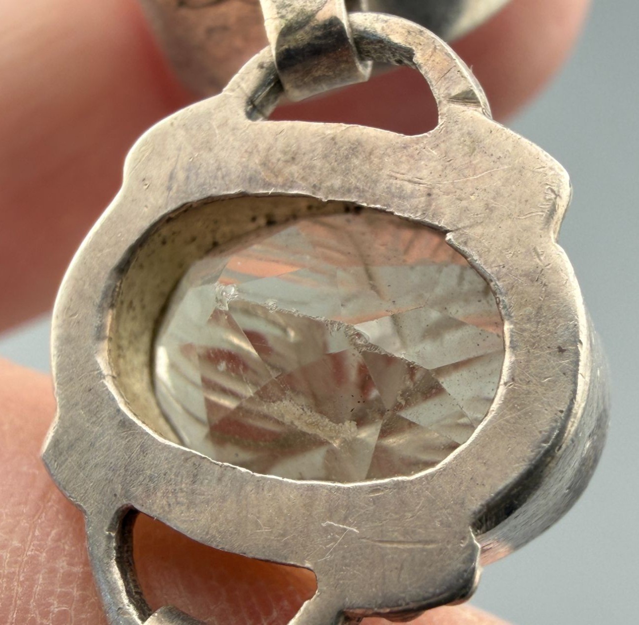 Vintage Bracelet Carved Rock Quartz Sterling Silver Link Crystal Smoky Quartz