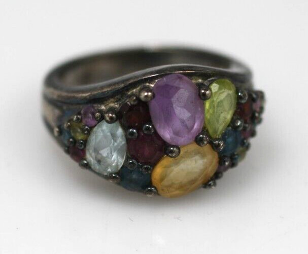 Sterling silver 925 multi color red purple blue multi gemstone ring band size 7