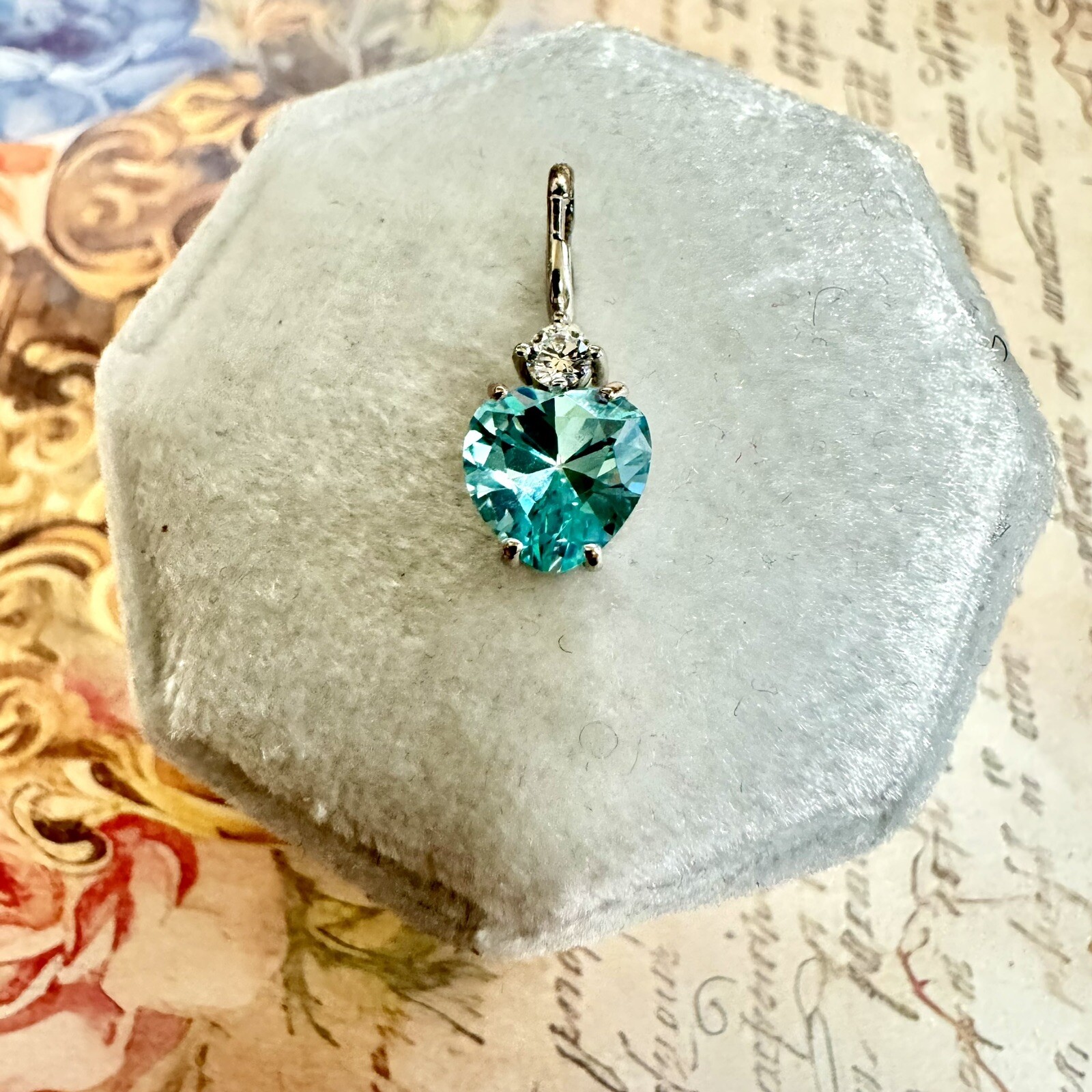 Vintage 585 14K White Gold Blue Topaz Pendant – Eastern European Design -#1223