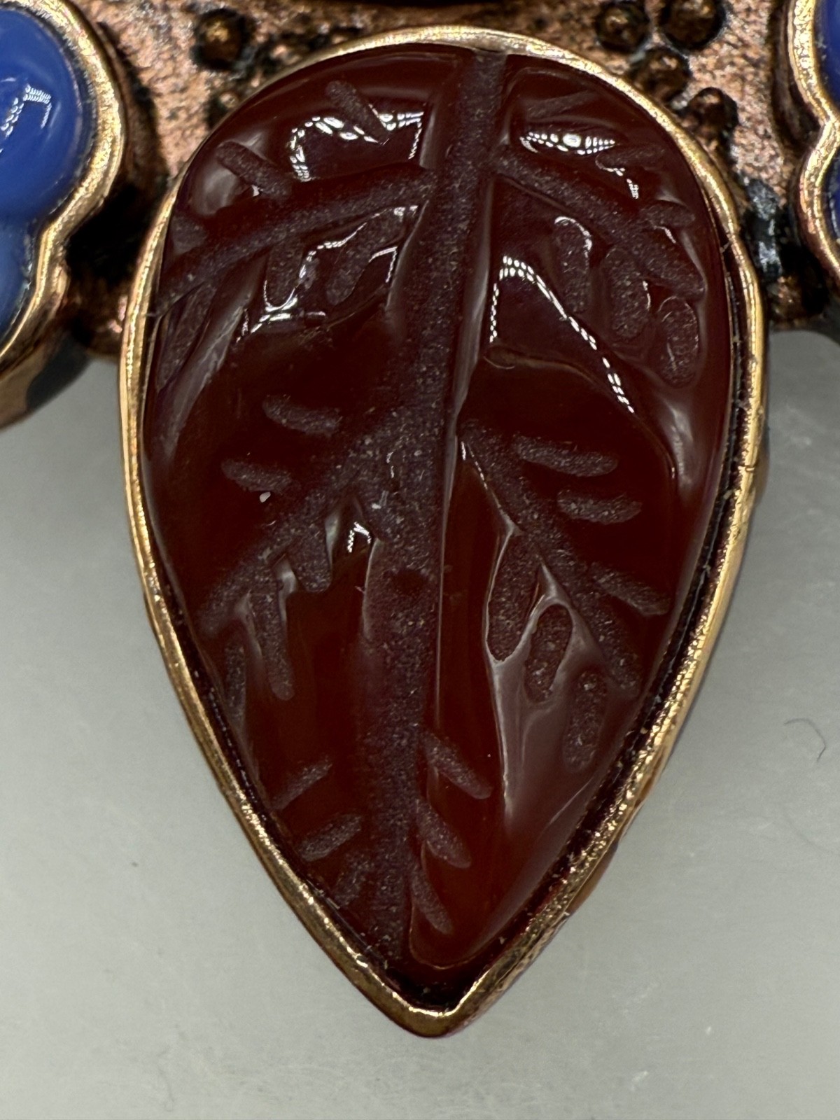 AMY KAHN RUSSEL SIGNED BRONZE ENAMEL STONE STATEMENT PENDANT BROOCH ROSE GOLD