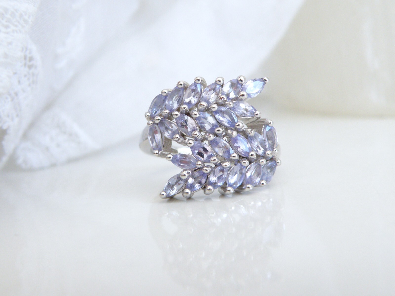 Sterling Silver 925 Natural Heated Tanzanite Leaf Vine Wrap Pinky Ring Size 6.5