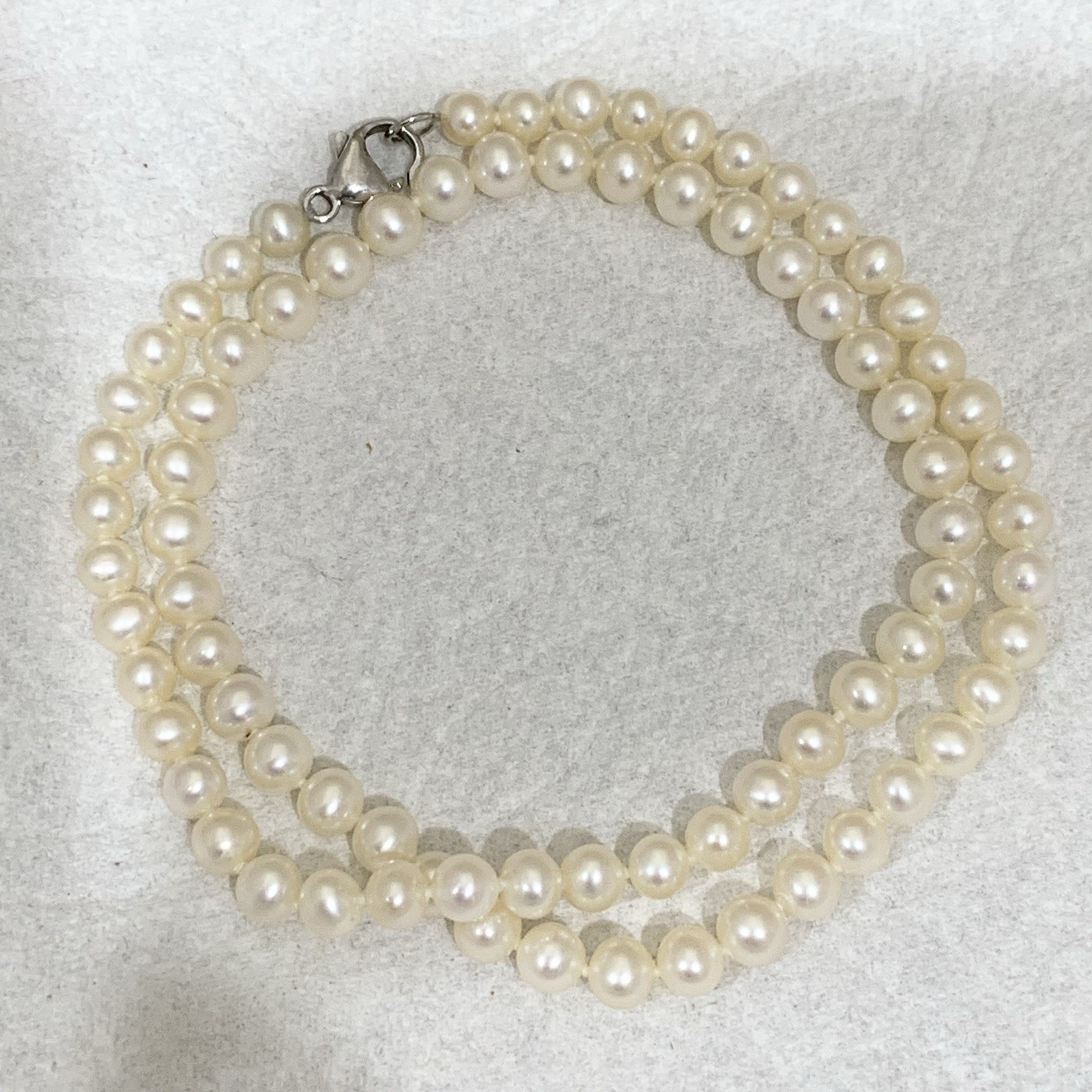 Cultured Pearl Necklace Strand Off-White 5mm 925 Sterling Silver Honora Knot 18″