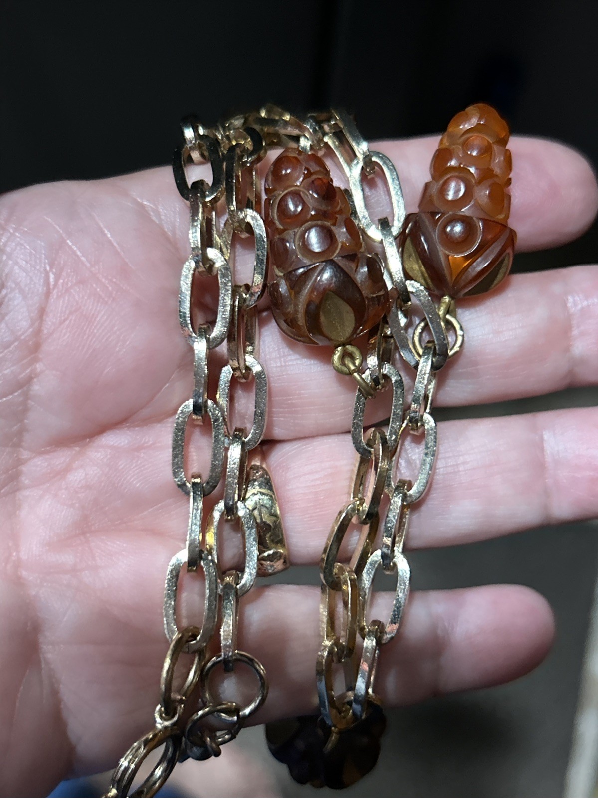 Vintage Test Bakelite Apple Juice Grape Clusters 24K Dipped Gold Plate Necklace