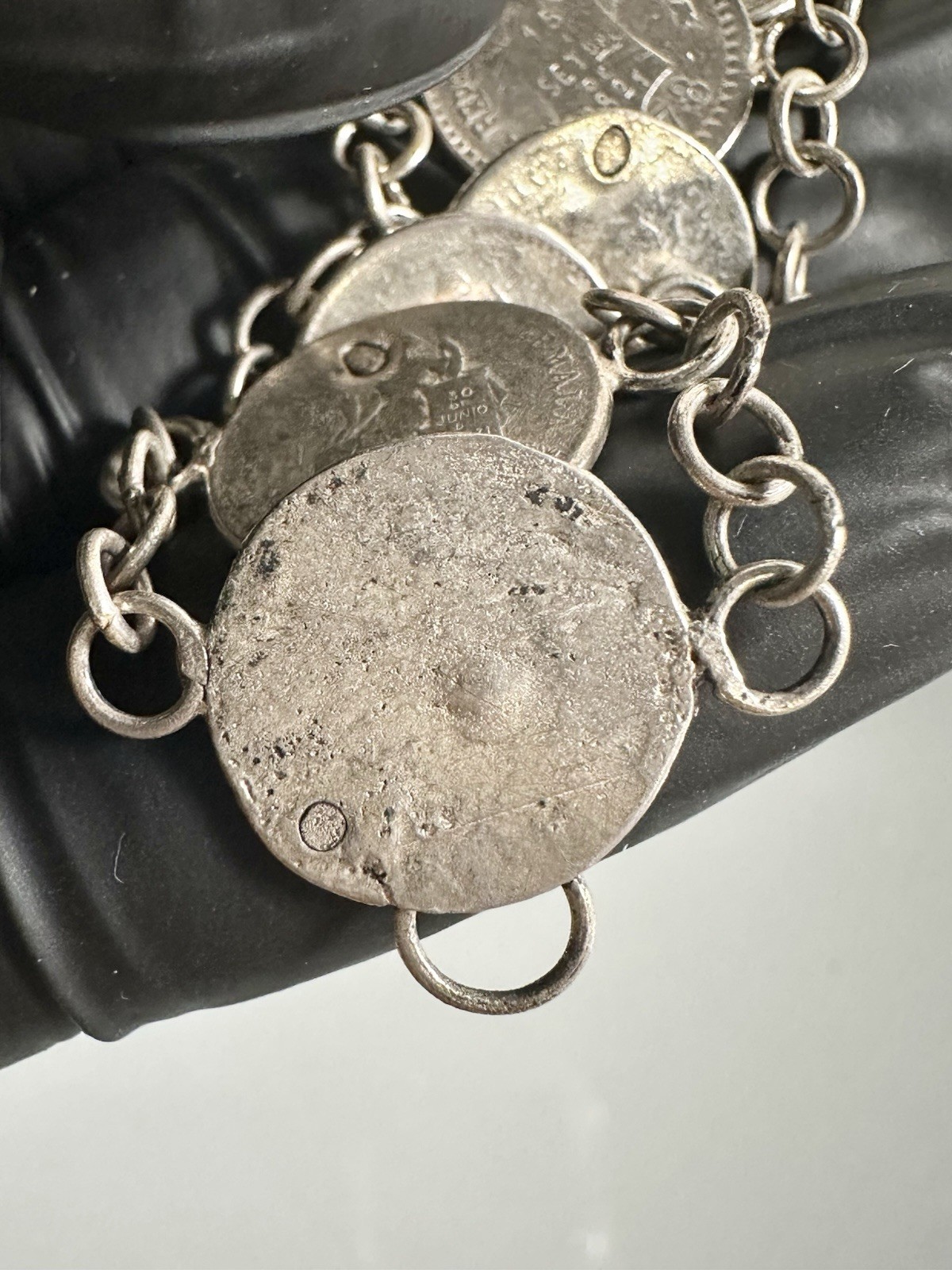 Antique 835 Silver 1800s Guatemala Coins Charm Bracelet 7” Inches