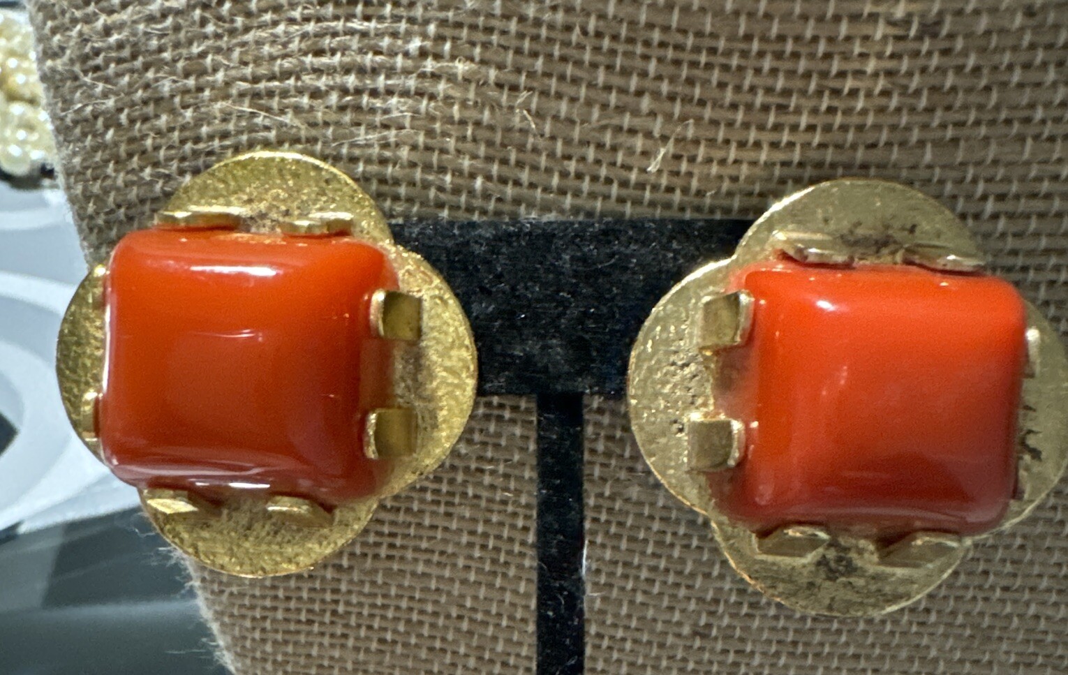 Orena Paris Red Coral Earrings Vintage 1970s Costume Jewelry