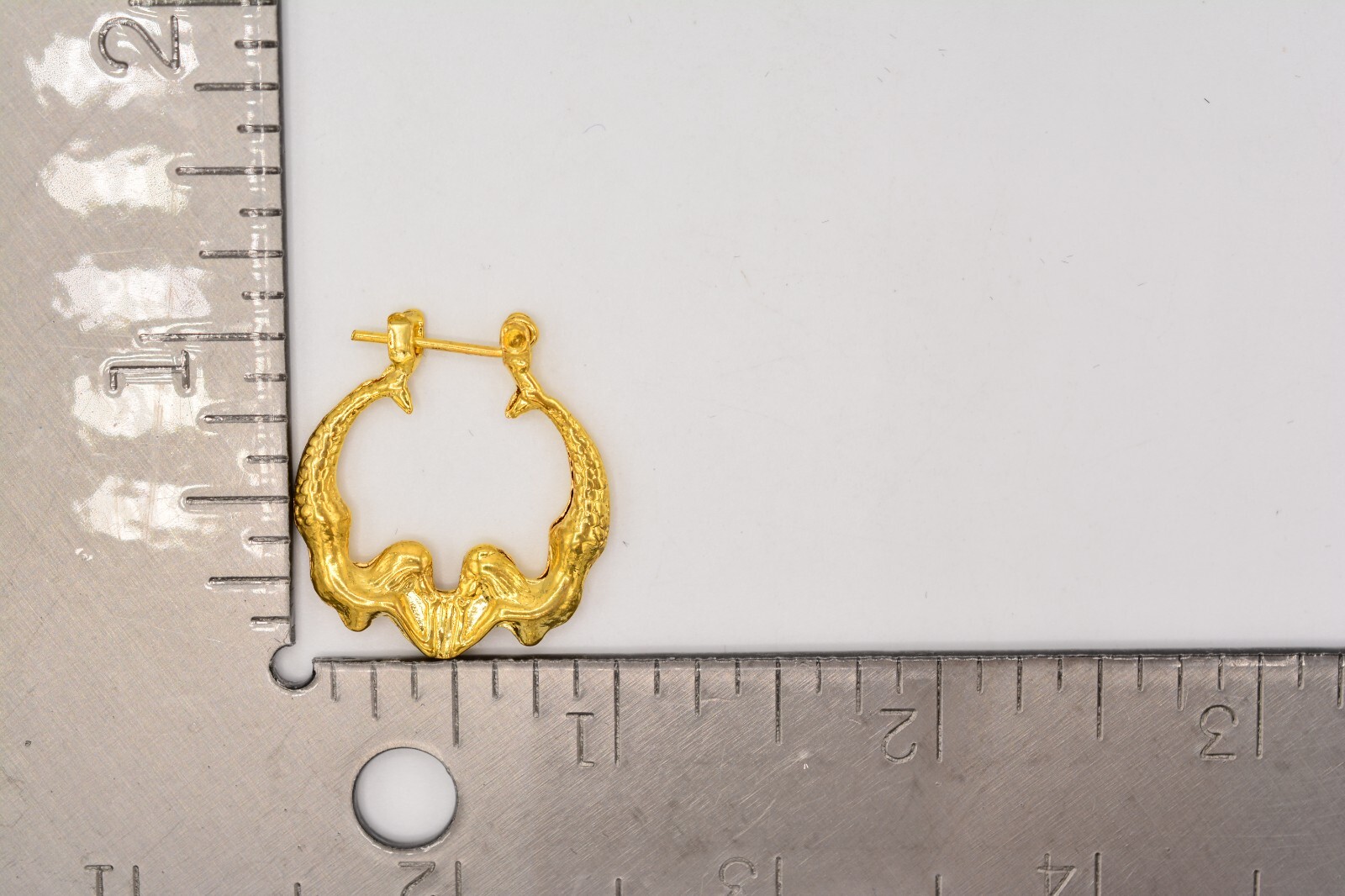 Vintage Hoop Earrings Kissing Mermaids Gold Lightweight Metal NOS 1980s BinA1