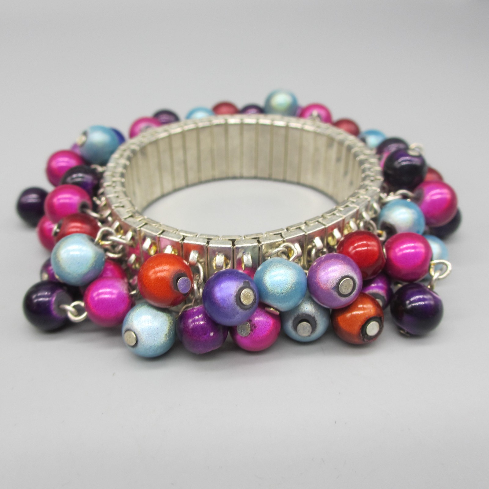 Vintage Cha Cha Expansion Bracelet Beads Red Purple Pink Blue