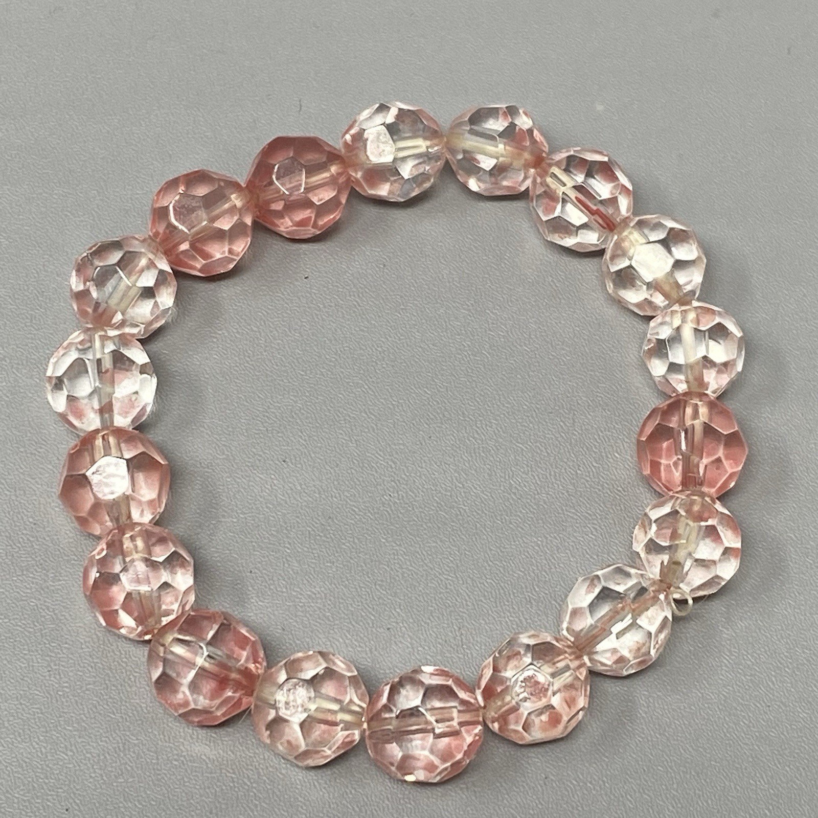 Pink Glass Beaded Bracelet Fire Polished Faceted Stretch Elastic Iridescent 6″