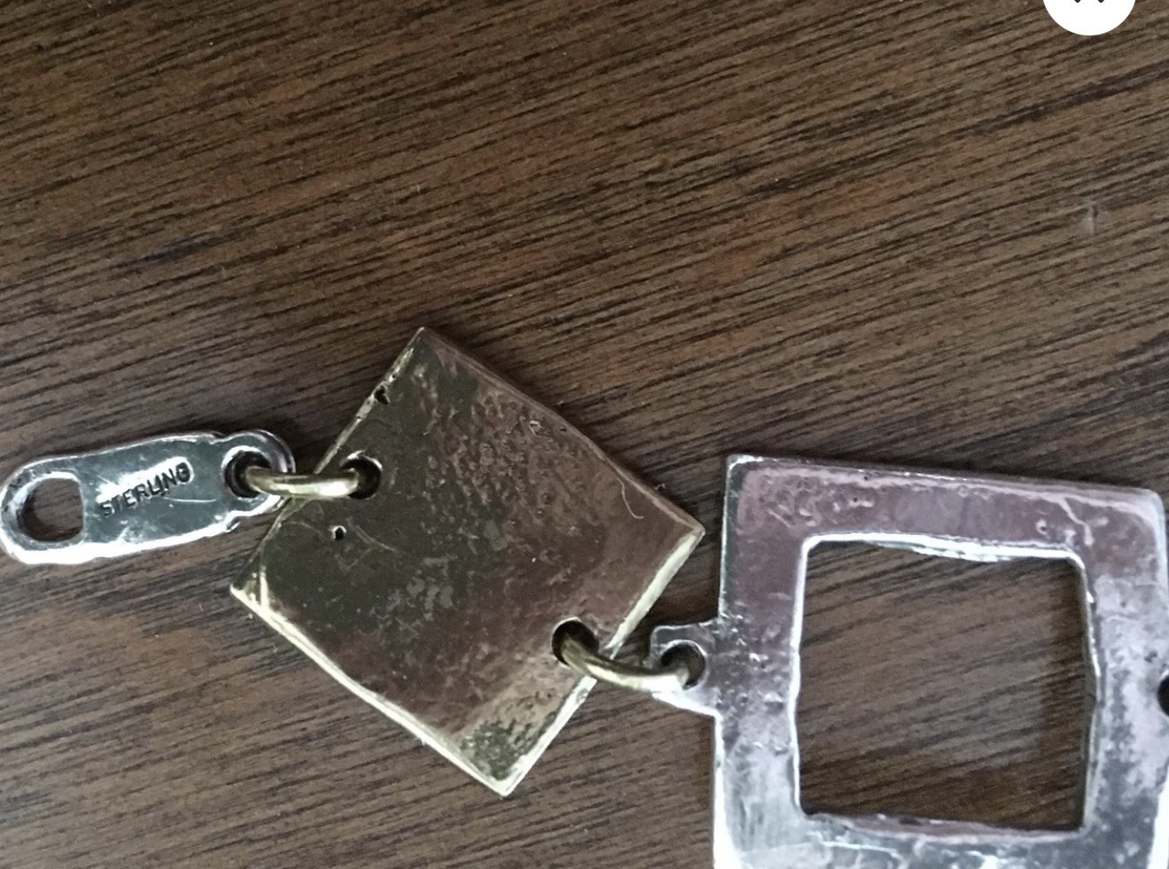 Vtg Anne Dick Brutalist Necklace Sterling Silver Brass Squares 23″ Modernist