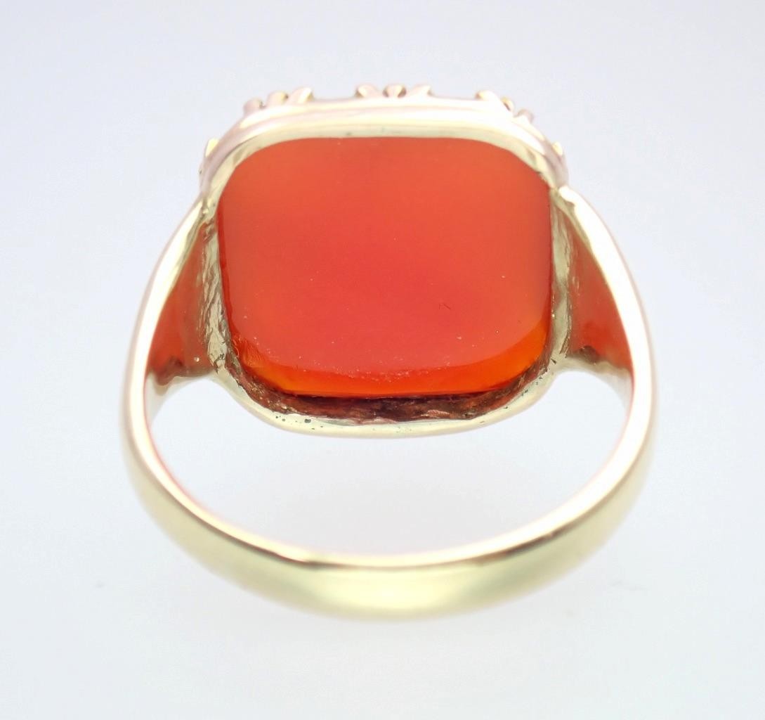 Glowing Antique Victorian DEAKIN & FRANCIS 9K Gold Carnelian Sugarloaf Ring Sz 7