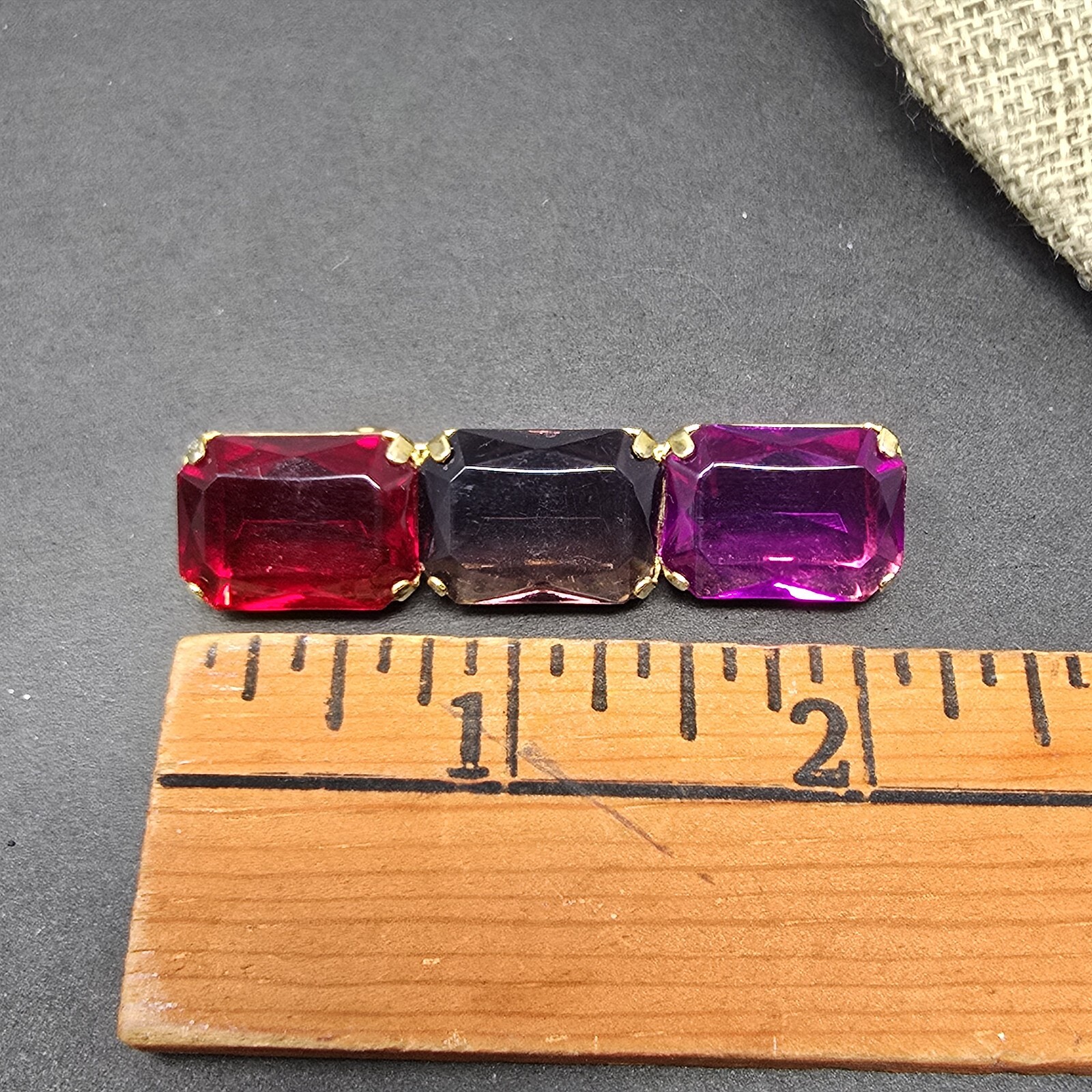 Vtg Red Purple Pink Fusia Brooch 80s Geometric Rectangle 1980s