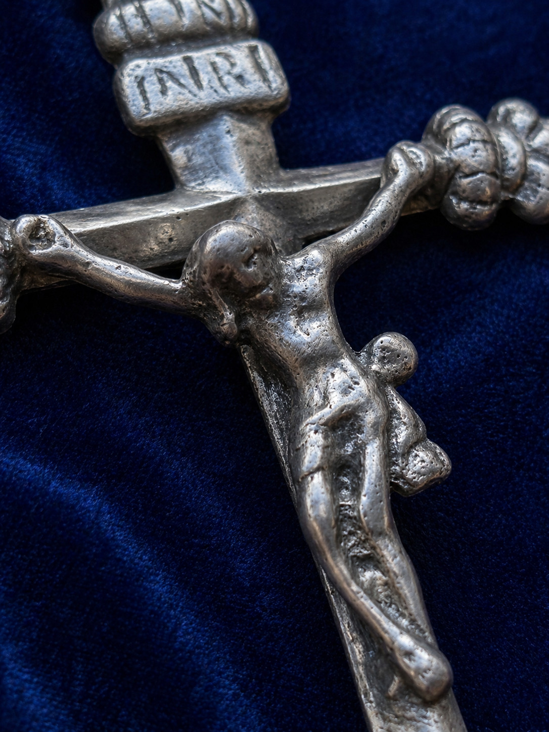 Large Antique Solid Silver Crucifix INRI Skull 18th Century Baroque Rare Religio