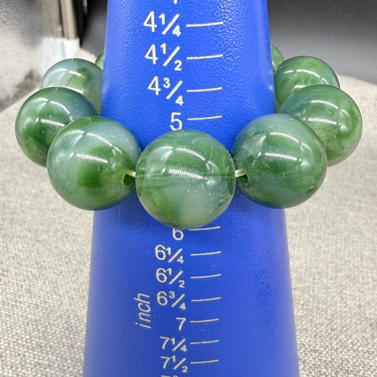 Green Bracelet Marbled Stone Beaded Stretch