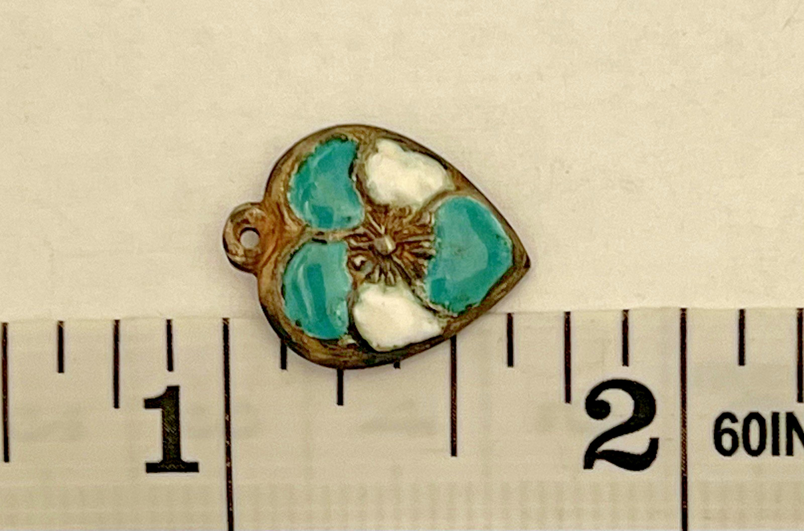Sterling Silver Heart Flower Charm Puffy Enamel Pansy Stamped 925 Vintage Blue