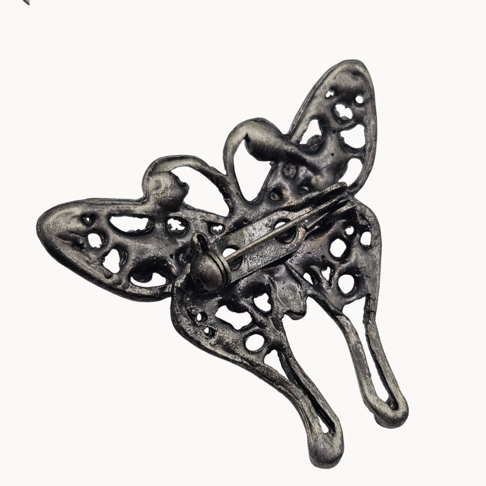 Rhinestone Floral Butterfly Brooch Pin Set 3pc Purple Pink Gunmetal Whimsigoth