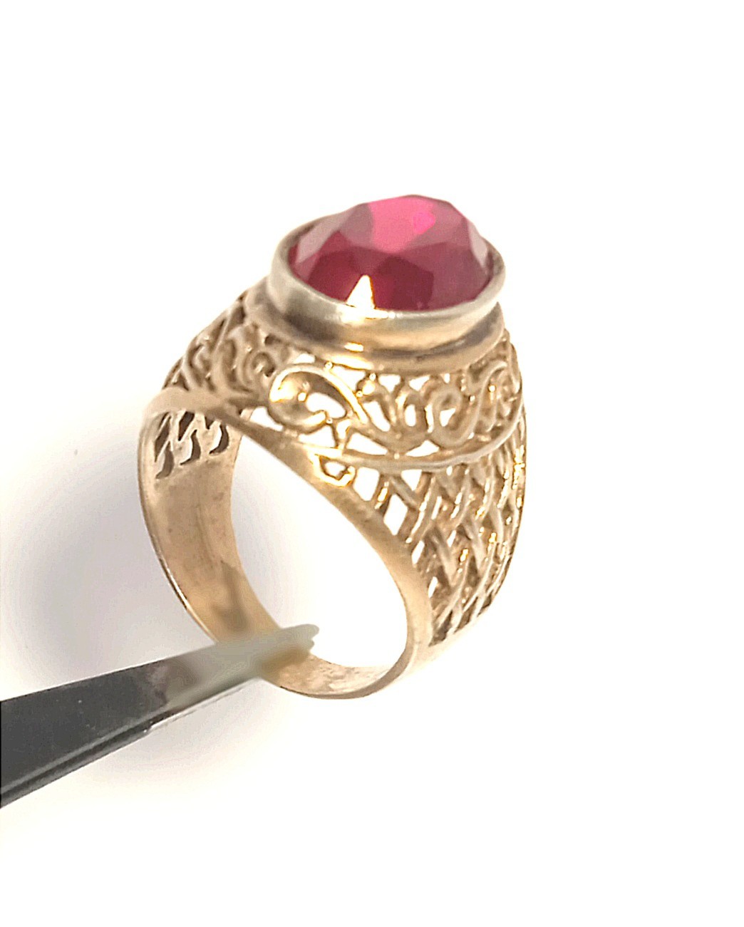 Old Vintage Soviet Union Silver 875 USSR Ring Red Stone Ruby Size US 6.9/17.5mm