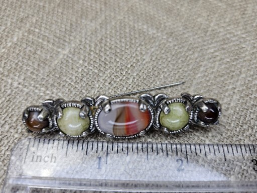 Vintage Miracle Britain Faux Stones Pewter Tone Brooch